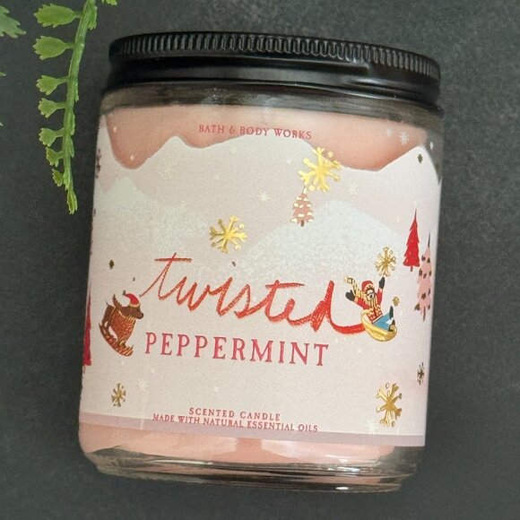 BBW Twisted Peppermint Bath & Body Works Mason Jar Single Wick Candle - Picture 5 of 10